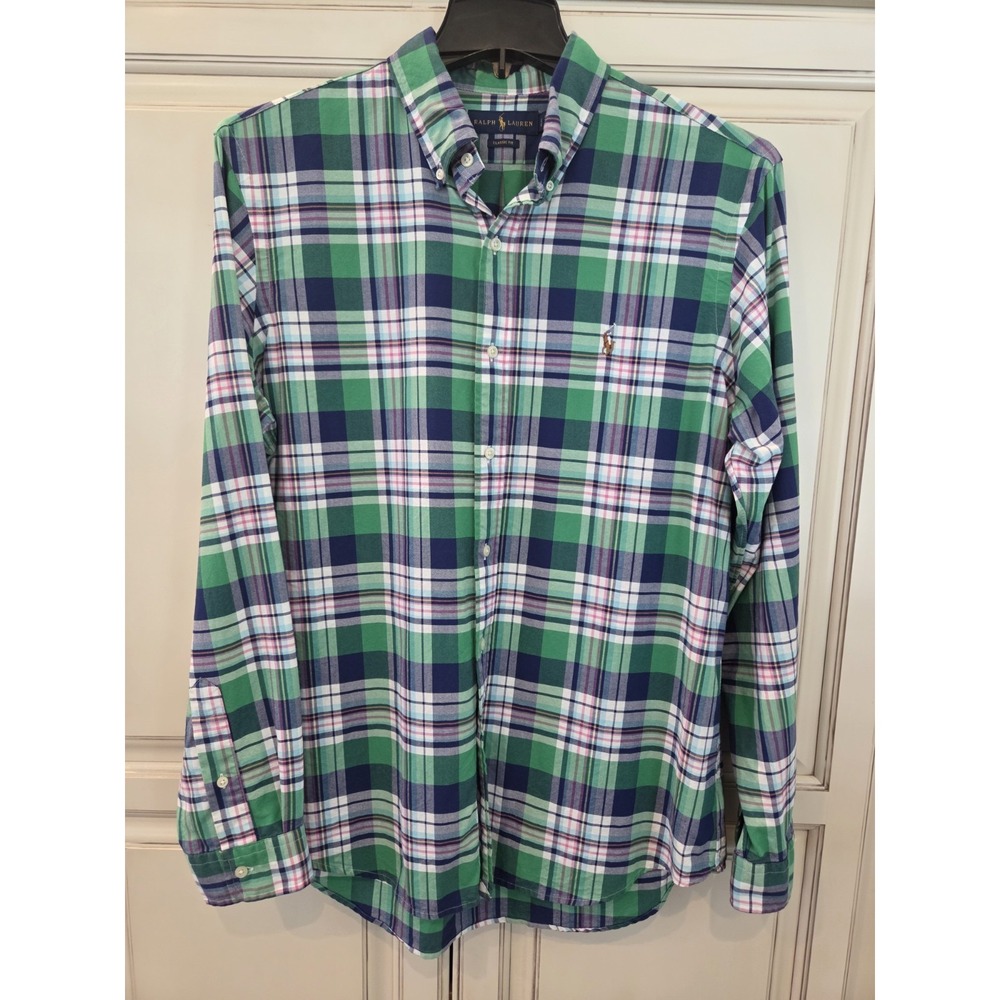 Ralph‎ Lauren Plaid Button Down Sz Large Classic Fit Blue Green Pink Shirt